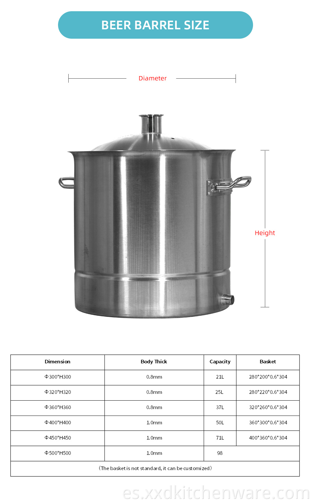 Heavy Bottom Stainless Steel Beer Barrel